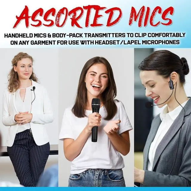 Alt view image 4 of 7 - Pyle 8-Channel UHF Wireless Microphone System with Rack Mount - PDWM8350