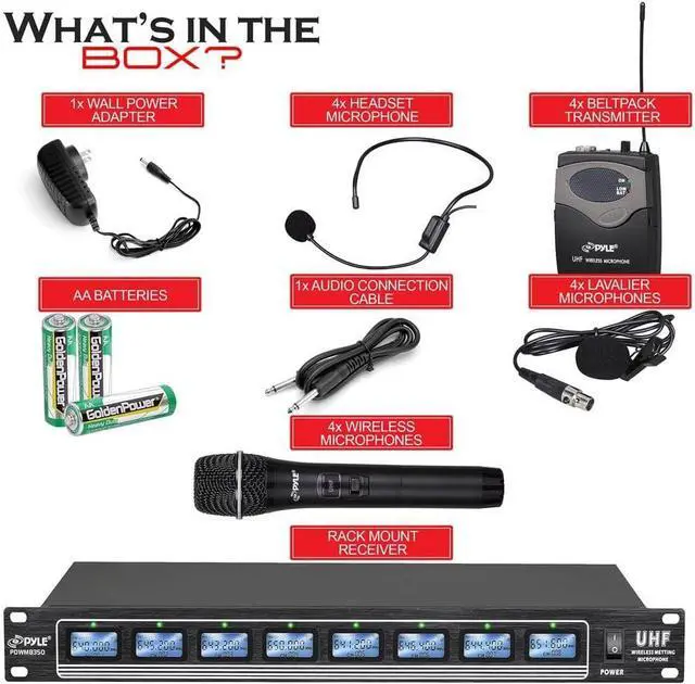 Alt view image 5 of 7 - Pyle 8-Channel UHF Wireless Microphone System with Rack Mount - PDWM8350