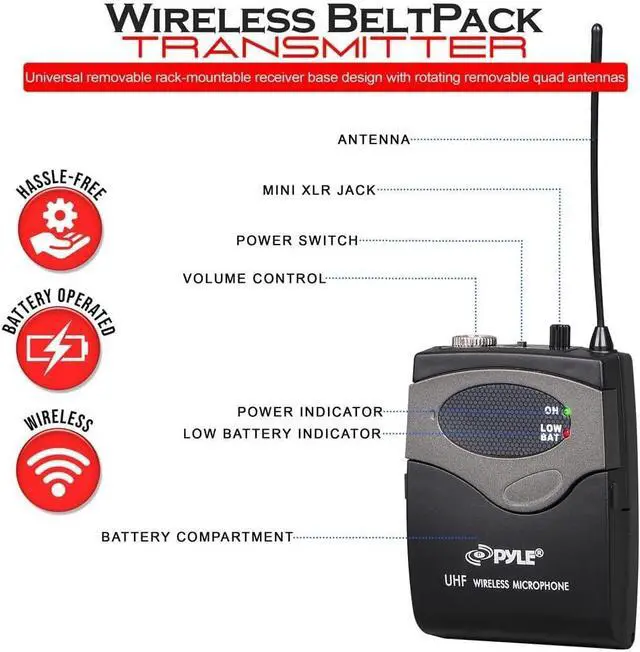 Alt view image 6 of 7 - Pyle 8-Channel UHF Wireless Microphone System with Rack Mount - PDWM8350