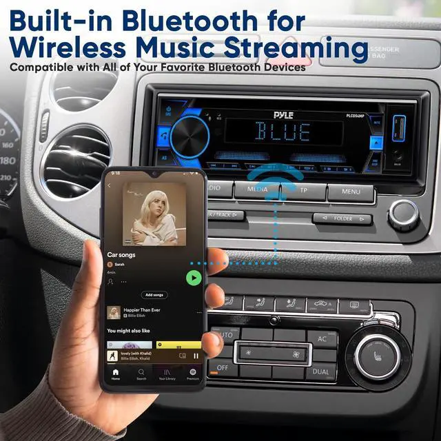 Alt view image 7 of 7 - Pyle Bluetooth CD/MP3 Radio Receiver - PLCD54MP, Single DIN, AM/FM, USB/AUX, 300W