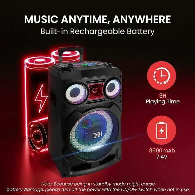 Alt view image 4 of 7 - Pyle 10" Portable Wireless Bluetooth Speaker System with TWS and LED Lights - PHP210DJT, 800W