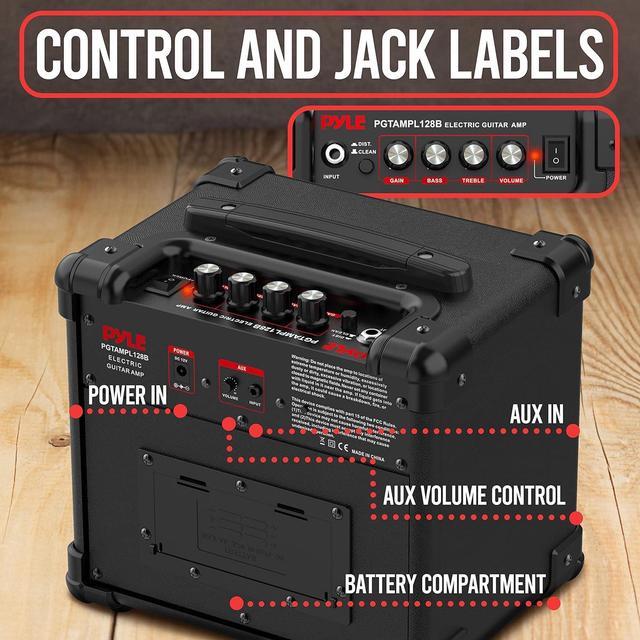 Alt view image 2 of 7 - Pyle Electronic Guitar Amplifier - 5" Portable High-Definition Speaker - PGTAMPL128B