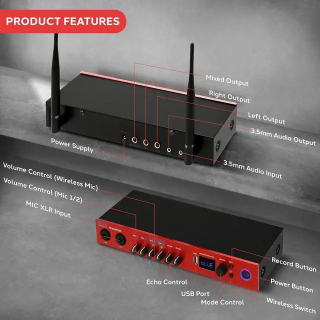 Alt view image 2 of 7 - Pyle Portable Karaoke Microphone Mixer System - PDWM811RD