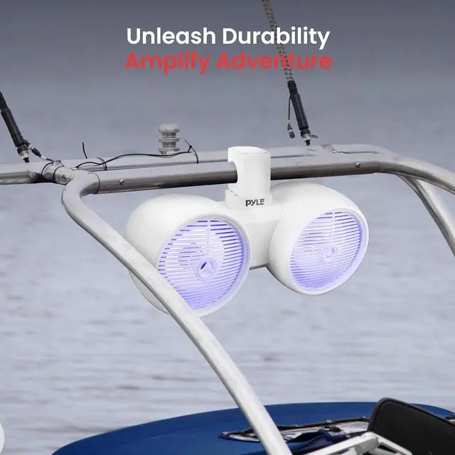 Alt view image 4 of 7 - Pyle 8" Marine Wakeboard Bluetooth Speakers with LED Lights - Dual 2-Way 300W System PLMRWKBT82WT