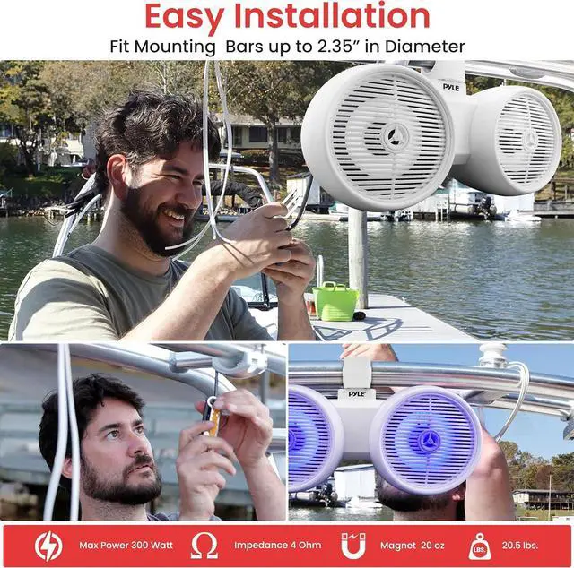 Alt view image 6 of 7 - Pyle 8" Marine Wakeboard Bluetooth Speakers with LED Lights - Dual 2-Way 300W System PLMRWKBT82WT