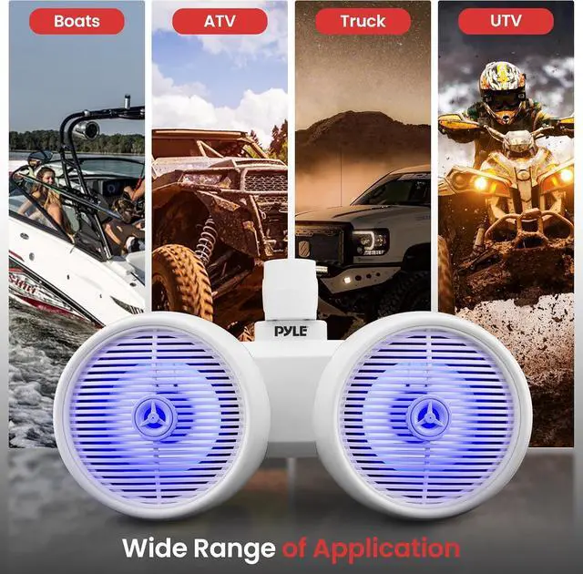Alt view image 5 of 7 - Pyle 8" Marine Wakeboard Bluetooth Speakers with LED Lights - Dual 2-Way 300W System PLMRWKBT82WT
