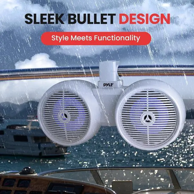 Alt view image 2 of 7 - Pyle 8" Dual Marine Wakeboard Speakers with LED Lights - 2-Way 300W System PLMRWK81WT
