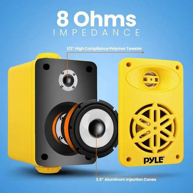 Alt view image 3 of 7 - Pyle 3.5" 2-Way Indoor/Outdoor Bluetooth Speakers with Polymer Tweeter - Yellow PDWRBT36YL