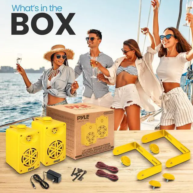 Alt view image 4 of 7 - Pyle 3.5" 2-Way Indoor/Outdoor Bluetooth Speakers with Polymer Tweeter - Yellow PDWRBT36YL