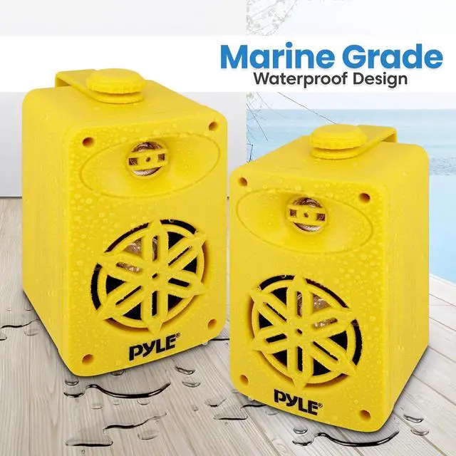 Alt view image 7 of 7 - Pyle 3.5" 2-Way Indoor/Outdoor Bluetooth Speakers with Polymer Tweeter - Yellow PDWRBT36YL