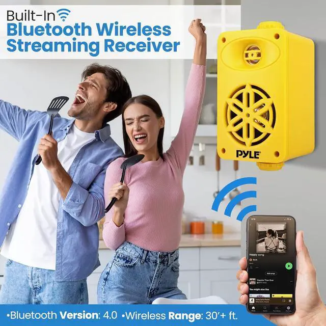Alt view image 6 of 7 - Pyle 3.5" 2-Way Indoor/Outdoor Bluetooth Speakers with Polymer Tweeter - Yellow PDWRBT36YL