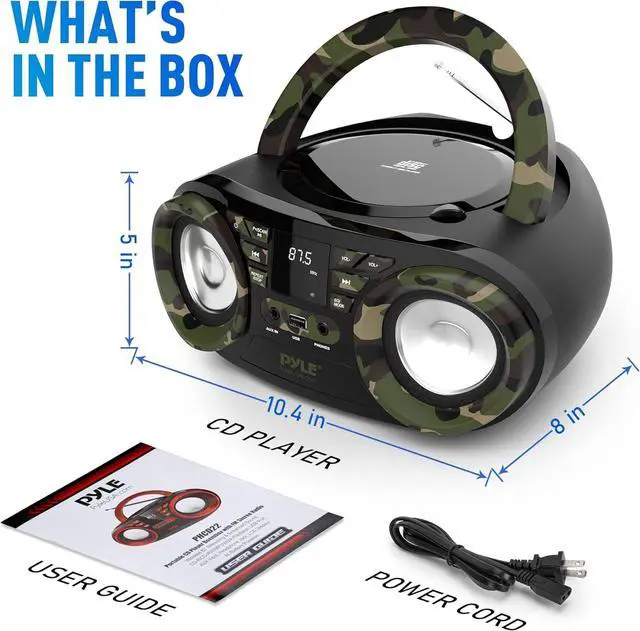 Alt view image 6 of 7 - Pyle Portable CD Player Boombox with AM/FM Stereo Radio & Bluetooth - Army PHCD55