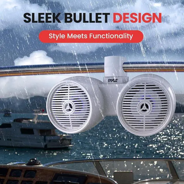 Alt view image 3 of 7 - Pyle 6.5" Marine Wakeboard Speakers with LED Lights - Dual 2-Way Water Resistant System, White PLMRWK61WT