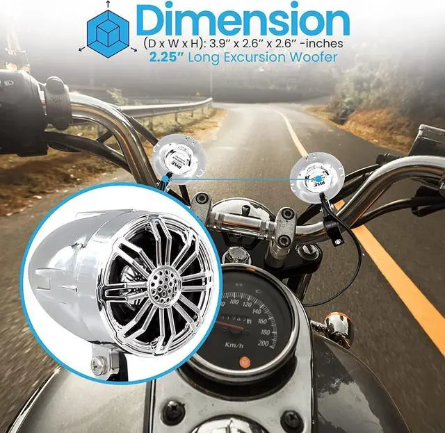 Alt view image 5 of 7 - Pyle 2.25" Waterproof Off-Road Speakers for Motorcycle or Car - Chrome PLMR22CR