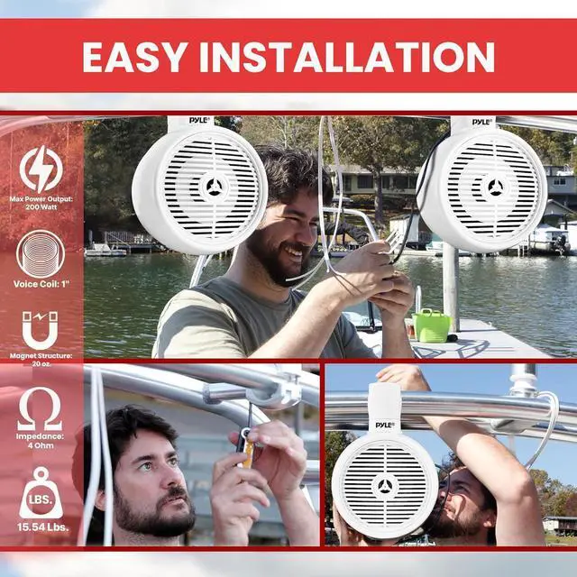 Alt view image 4 of 7 - Pyle 6.5" Marine Wakeboard Speakers with LED Lights - 2-Way Water Resistant System, White PLMRWK63WT