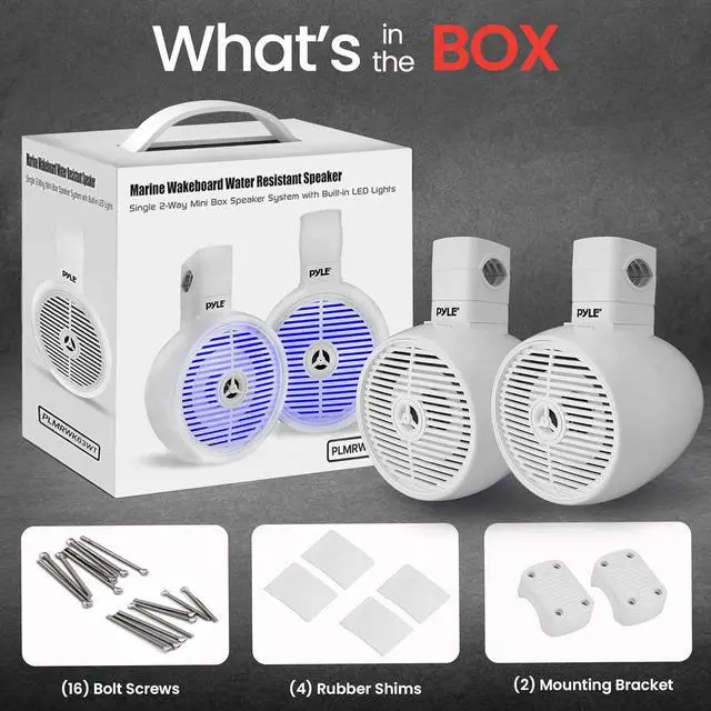 Alt view image 6 of 7 - Pyle 6.5" Marine Wakeboard Speakers with LED Lights - 2-Way Water Resistant System, White PLMRWK63WT