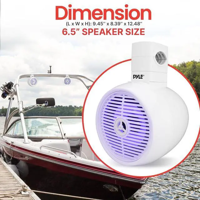 Alt view image 5 of 7 - Pyle 6.5" Marine Wakeboard Speakers with LED Lights - 2-Way Water Resistant System, White PLMRWK63WT