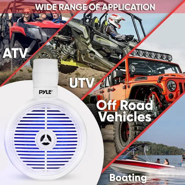 Alt view image 7 of 7 - Pyle 6.5" Marine Wakeboard Speakers with LED Lights - 2-Way Water Resistant System, White PLMRWK63WT