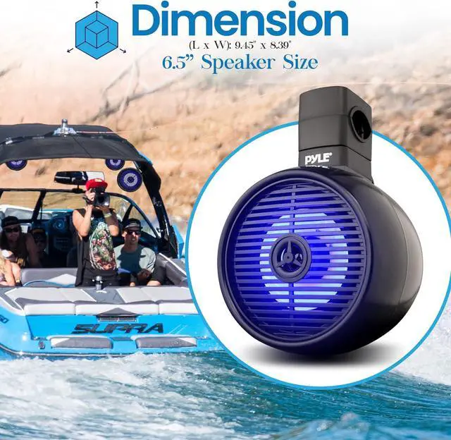 Alt view image 7 of 7 - Pyle 6.5" Marine Wakeboard Speakers with LED Lights - 2-Way Water Resistant System, Black PLMRWK63BK