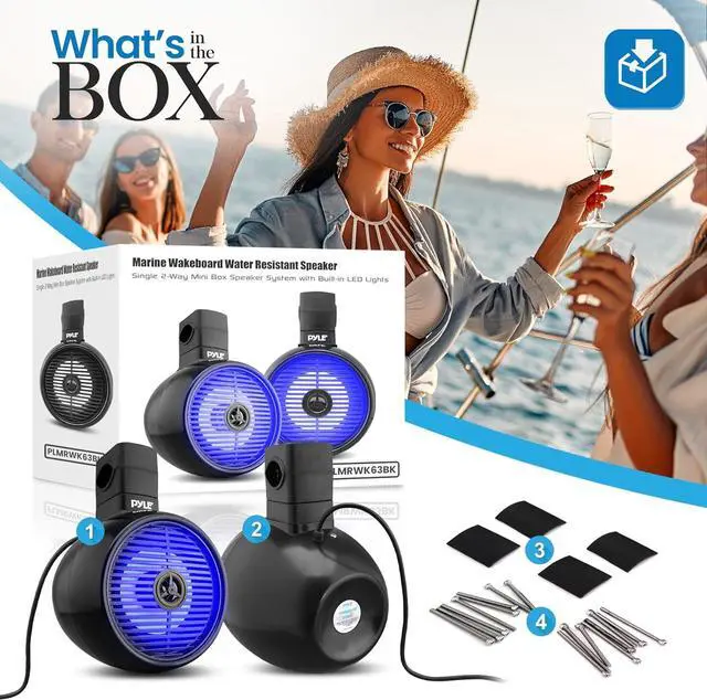 Alt view image 6 of 7 - Pyle 6.5" Marine Wakeboard Speakers with LED Lights - 2-Way Water Resistant System, Black PLMRWK63BK