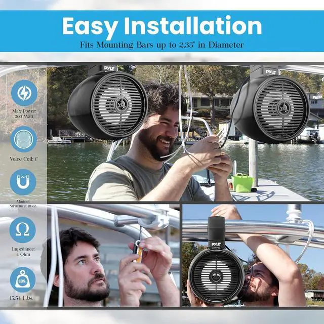 Alt view image 5 of 7 - Pyle 6.5" Marine Wakeboard Speakers with LED Lights - 2-Way Water Resistant System, Black PLMRWK63BK