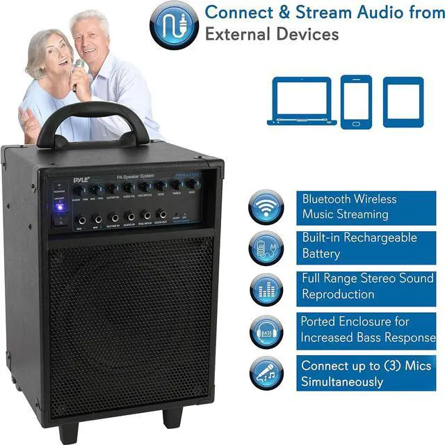 Alt view image 5 of 7 - Pyle Wireless Portable Bluetooth PA Speaker System with Rechargeable Battery - 400W PWMA230BT