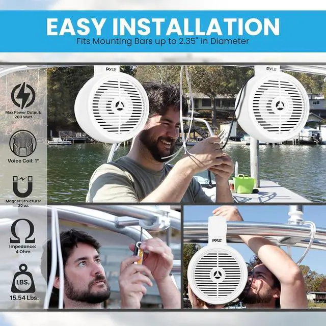 Alt view image 6 of 7 - Pyle 8" Marine Wakeboard Speakers with LED Lights - 2-Way Water Resistant System, White PLMRWK83WT