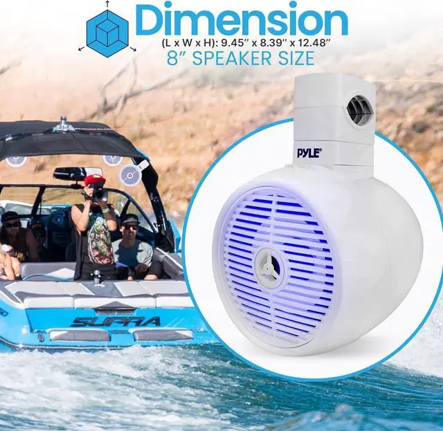 Alt view image 2 of 7 - Pyle 8" Marine Wakeboard Speakers with LED Lights - 2-Way Water Resistant System, White PLMRWK83WT