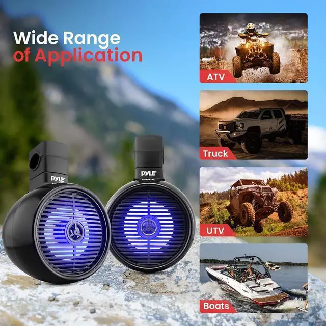 Alt view image 2 of 7 - Pyle 8" Marine Wakeboard Bluetooth Speaker - Water Resistant, Built-in LED Lights, Black (PLMRWKBT85BK)