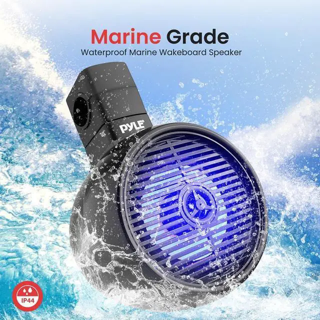 Alt view image 6 of 7 - Pyle 8" Marine Wakeboard Bluetooth Speaker - Water Resistant, Built-in LED Lights, Black (PLMRWKBT85BK)