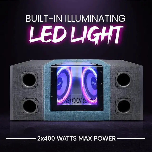 Alt view image 7 of 7 - Pyle 8" Dual Subwoofer Box System with Built-in LED Lights, 400W, Rear Vented Design (PLBNPS28)