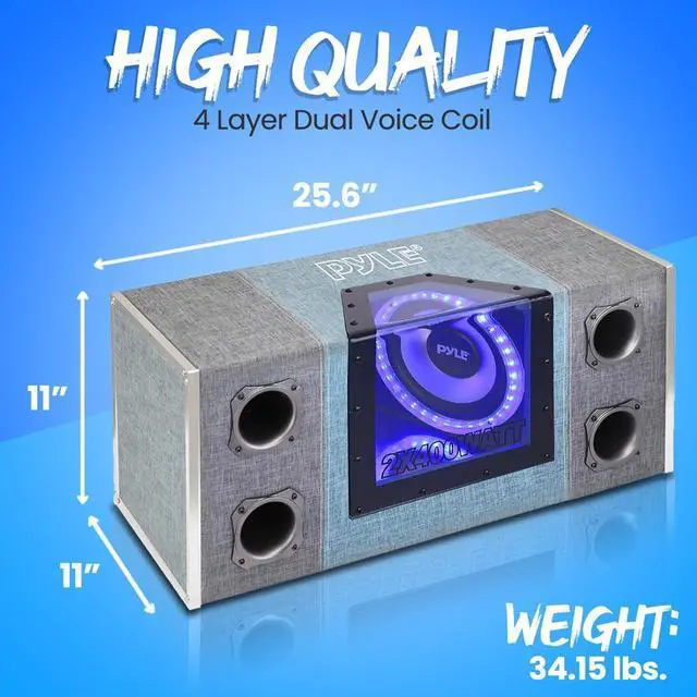 Alt view image 4 of 7 - Pyle 8" Dual Subwoofer Box System with Built-in LED Lights, 400W, Rear Vented Design (PLBNPS28)