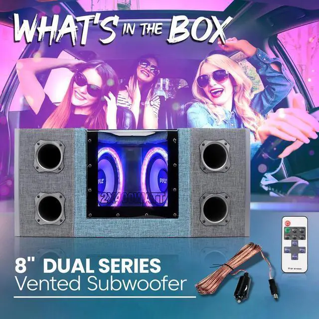 Alt view image 3 of 7 - Pyle 8" Dual Subwoofer Box System with Built-in LED Lights, 400W, Rear Vented Design (PLBNPS28)