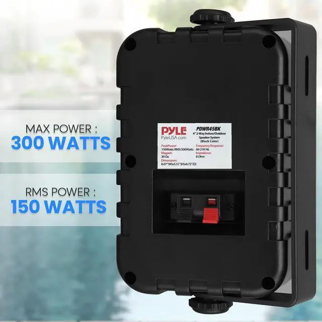 Alt view image 6 of 7 - Pyle 4 2-Way Indoor/Outdoor Speaker System, 1/2 High Compliance Polymer Tweeter, Waterproof, Black (PDWR45BK)