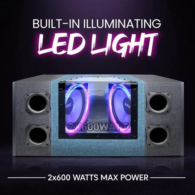 Alt view image 6 of 7 - Pyle 12" Dual Subwoofer Box System, Rear Vented Design, 1200W Max Power, Built-in LED Lights (PLBNPS22)