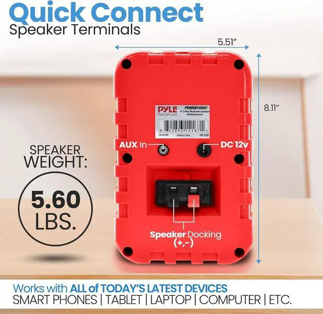 Alt view image 5 of 7 - Pyle 4 2-Way Bluetooth Wireless Speaker System - Red - PDWRBT46RD