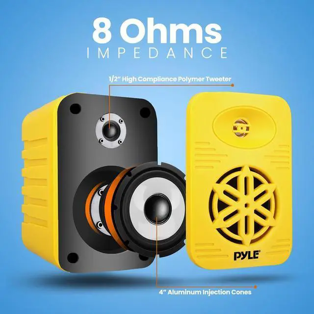 Alt view image 2 of 7 - Pyle 4 2-Way Indoor/Outdoor Bluetooth Speaker System with Wireless Streaming & 1/2 Polymer Tweeter - Yellow, SKU PDWRBT46YL