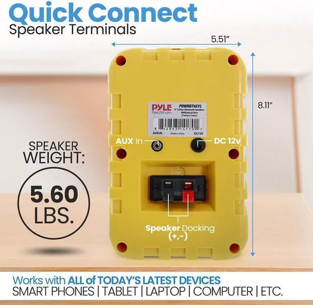 Alt view image 6 of 7 - Pyle 4 2-Way Indoor/Outdoor Bluetooth Speaker System with Wireless Streaming & 1/2 Polymer Tweeter - Yellow, SKU PDWRBT46YL