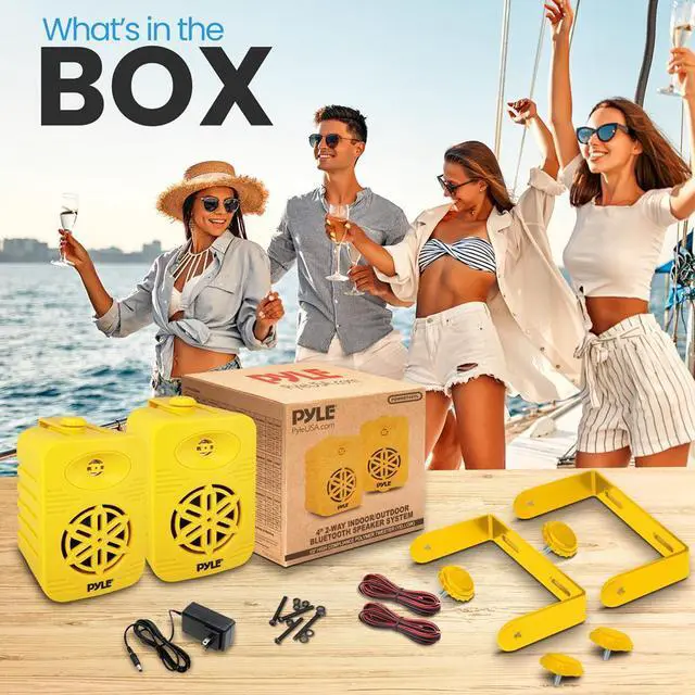 Alt view image 3 of 7 - Pyle 4 2-Way Indoor/Outdoor Bluetooth Speaker System with Wireless Streaming & 1/2 Polymer Tweeter - Yellow, SKU PDWRBT46YL