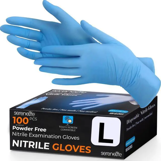 Main image of SereneLife 100 Pcs. Soft Industrial Gloves - Nitrile & Vinyl Powder-Free Disposable Gloves (Medium Size), SKU SLGLVNIT100MD