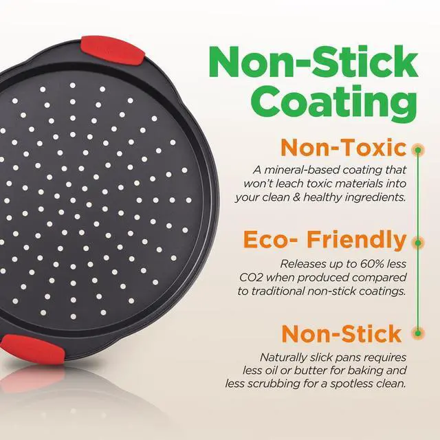 Alt view image 2 of 7 - NutriChef 2-Pc. Non-Stick Pizza Tray with Silicone Handle - Round Steel Pizza Pan with Perforated Holes, SKU NCBPIZX2