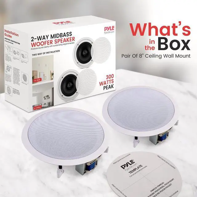 Alt view image 4 of 7 - Pyle 8" Home In-Wall / In-Ceiling Dual Speaker System with 70V Transformer and 2-Way Flush Mount, White, SKU PDIC80T
