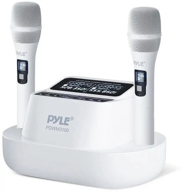 Main image of Pyle UHF Wireless Microphone System - Includes (2) USB Rechargeable Battery Handheld Mics, Fixed Frequency, SKU PDWM3100