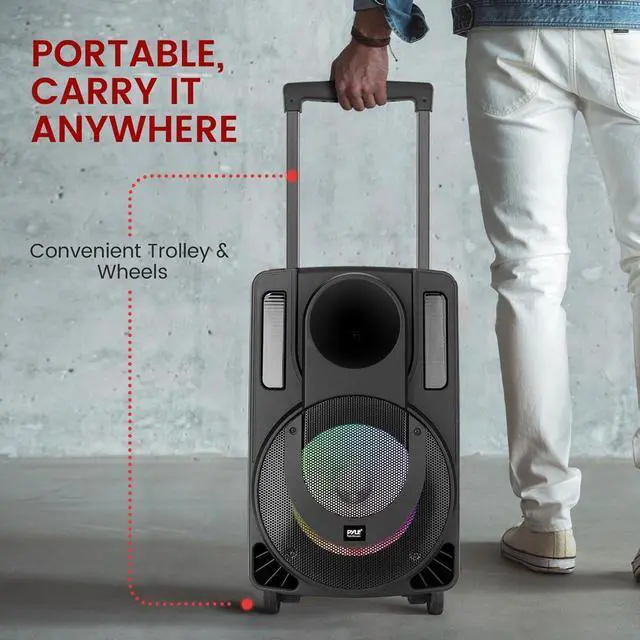 Alt view image 7 of 7 - Pyle 15" Bluetooth Portable PA Speaker System - Wireless Karaoke Audio with Rechargeable Battery, Party LED Lights, Tablet Stand & Wireless Microphones, SKU PHPWA15TB