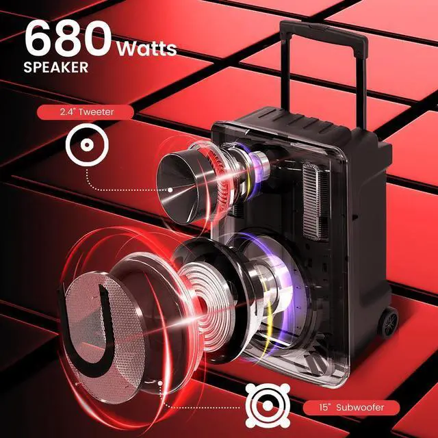Alt view image 6 of 7 - Pyle 15" Bluetooth Portable PA Speaker System - Wireless Karaoke Audio with Rechargeable Battery, Party LED Lights, Tablet Stand & Wireless Microphones, SKU PHPWA15TB