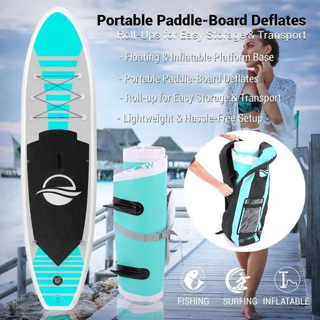 Alt view image 5 of 7 - SereneLife Free-Flow Inflatable Stand-Up Paddle Board (SUP) - 10.5 with Accessories, SLSUPB105