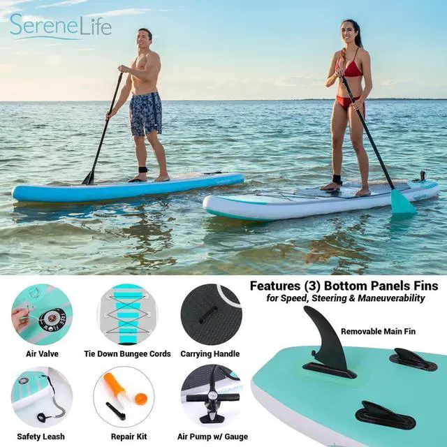 Alt view image 4 of 7 - SereneLife Free-Flow Inflatable Stand-Up Paddle Board (SUP) - 10.5 with Accessories, SLSUPB105