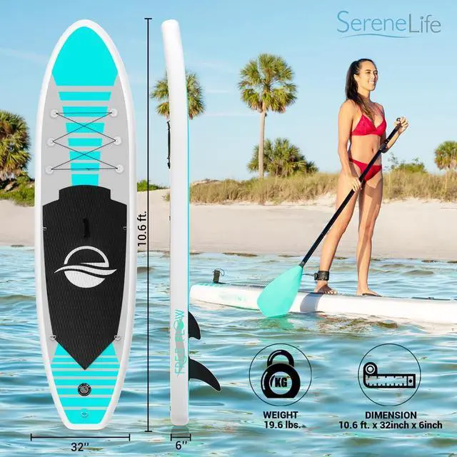 Alt view image 6 of 7 - SereneLife Free-Flow Inflatable Stand-Up Paddle Board (SUP) - 10.5 with Accessories, SLSUPB105