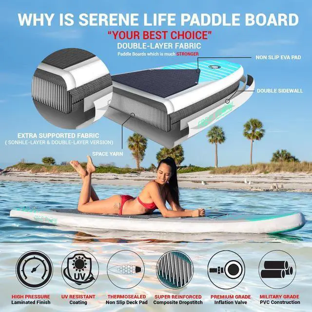 Alt view image 2 of 7 - SereneLife Free-Flow Inflatable Stand-Up Paddle Board (SUP) - 10.5 with Accessories, SLSUPB105
