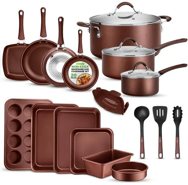 Main image of NutriChef 20-Piece Non-Stick Kitchenware Pots & Pans Set  Cookware Set with Lids & Utensils (NCCW20SBR)